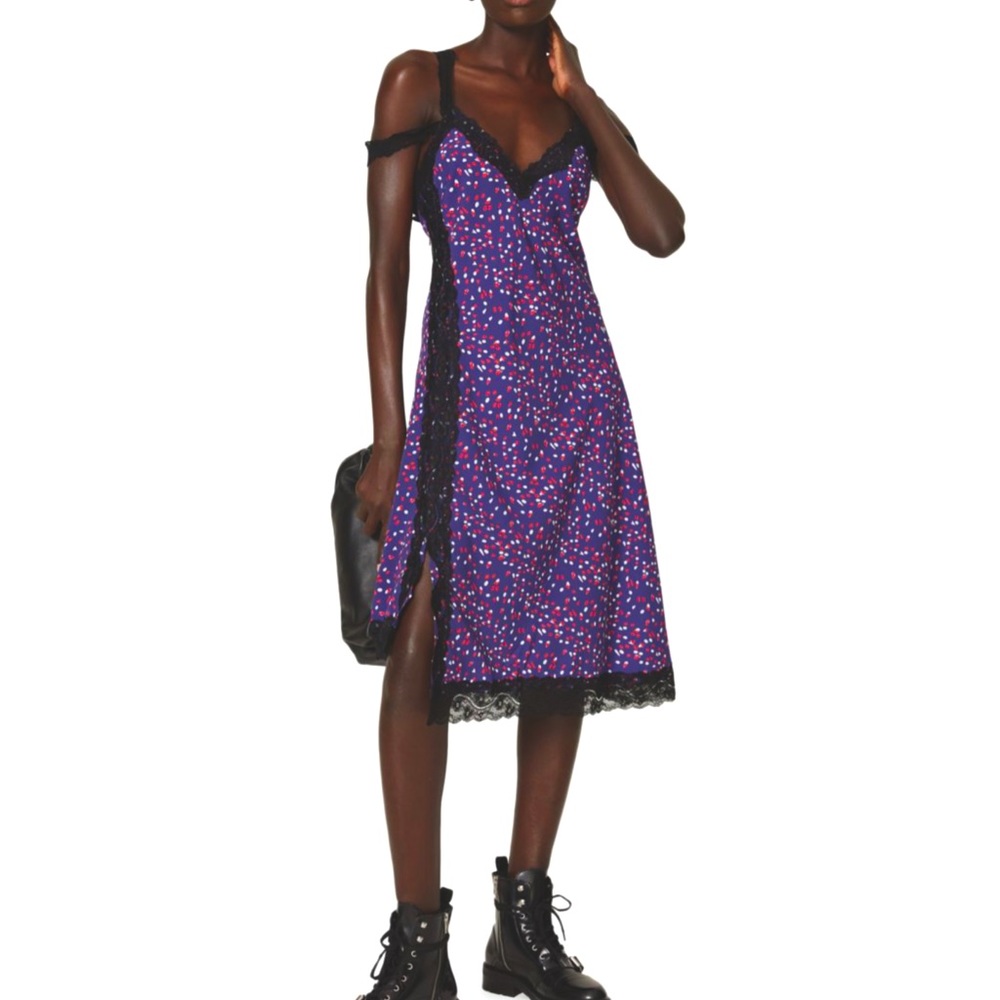 New KOCHÉ COLLECTIVE Lace Trim Dot Slip Dress-10